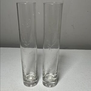 Vintage Etched Floral Design Tall Glass Bud Vases Set of 2